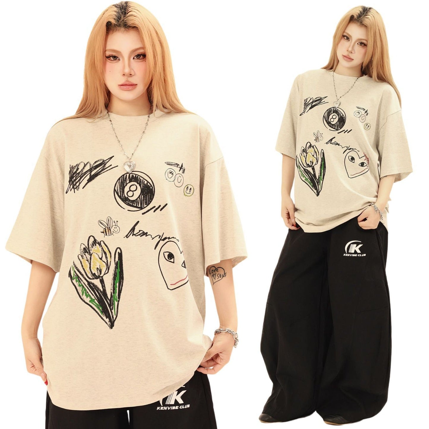 Unisex T-shirts Street Vintage Creative Painting Men's Loose Short Sleeve T-Shirt