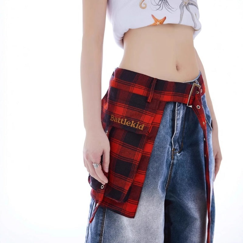 Women's Jeans Vintage Splicing Women's Summer Loose Straight Scimitar Pants