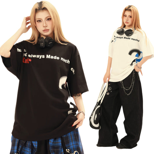 Unisex T-shirts Street Vintage Creative Letter Map Men's Loose Short Sleeve T-Shirt