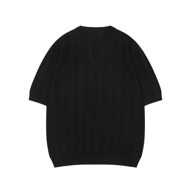 Men t shirt american summer street trendy old money style retropure color design loose men's v neck knitting shirt short sleeve t-shirt