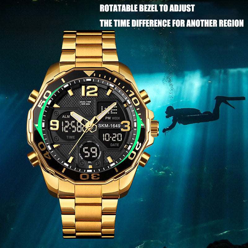 Analog-Digital Watch Rotatable Bezel Dual Time Zone Men's Watch