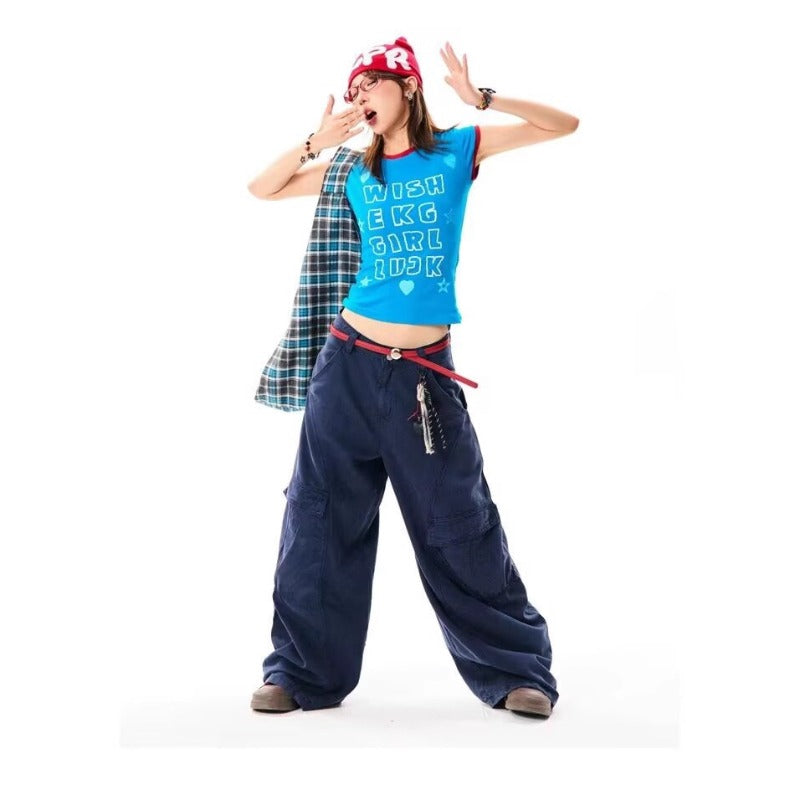 Women jeans women's retro tooling big pockets