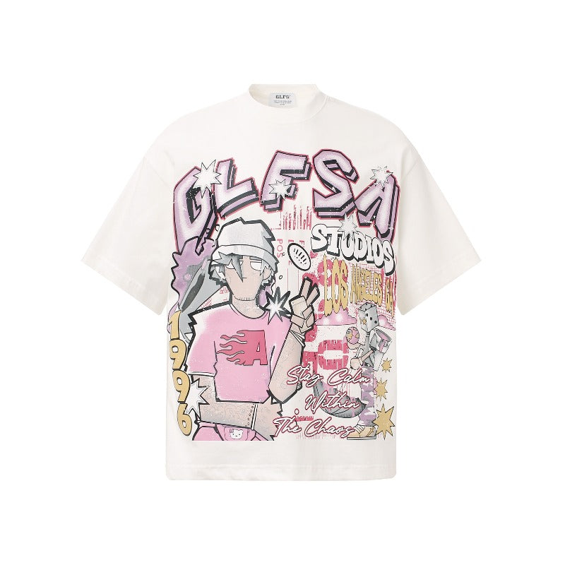 Men's t-shirt - american streetwear summer subculture hip-hop unisex high-end cartoon design loose fit short sleeve tee
