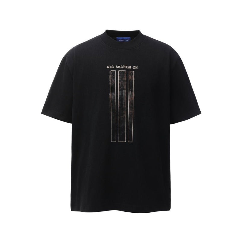 Men's t-shirt - american retro heavyweight double yarn high-quality streetwear graphic print high street men's loose fit short sleeve tee