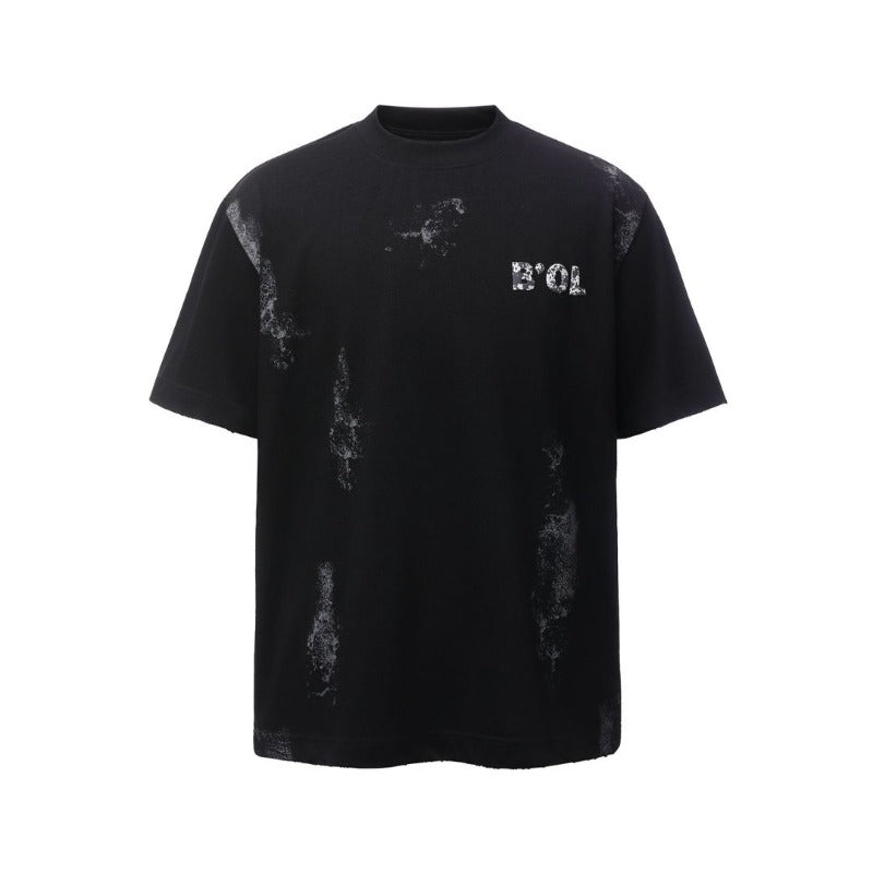 Men's t-shirt - american retro heavyweight double yarn printed letter splatter design - men's high street oversized short sleeve tee