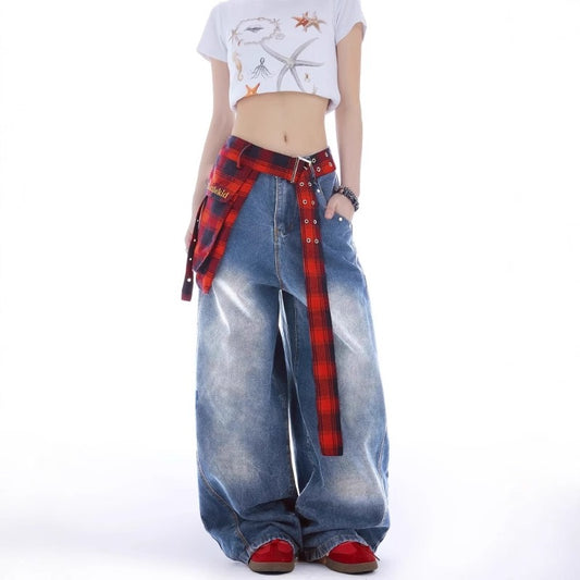 Women's Jeans Vintage Splicing Women's Summer Loose Straight Scimitar Pants