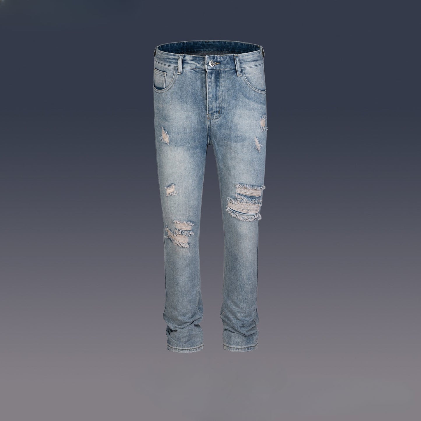 MIJKO Men's Vintage Pants MIJKO washed trousers men's and women's ripped slim-fitting old jeans