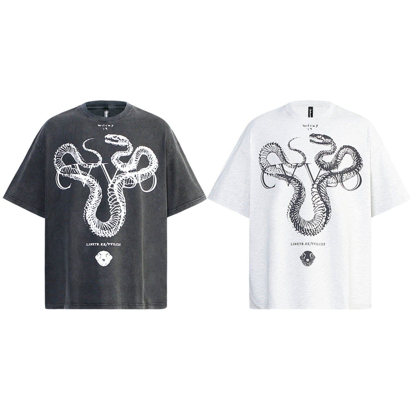 Unisex T-shirts Summer Vintage Snake Bone Pattern Men's Loose Short Sleeve T-Shirt