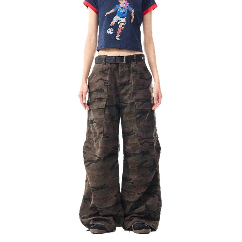 Women's jeans women's retro camouflage loose wide-leg pants