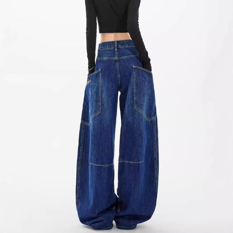 Women's jeans spring and autumn large pocket women's clothing retro floor-mopping wide-leg pants