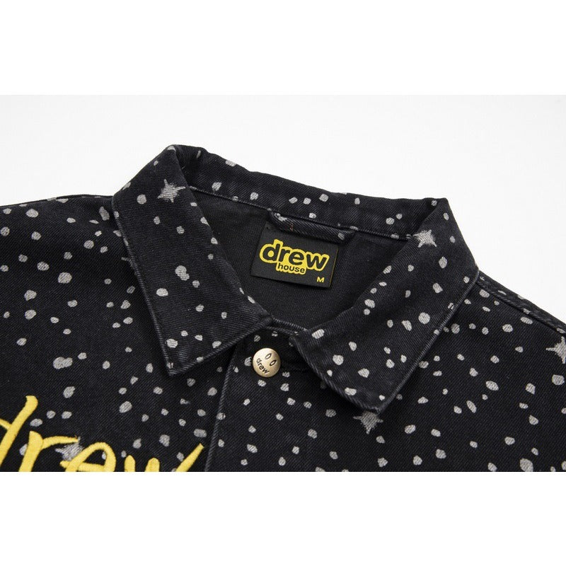 Drew house jacket spring & fall d@ew embroider smiley face letter splash ink denim outwear