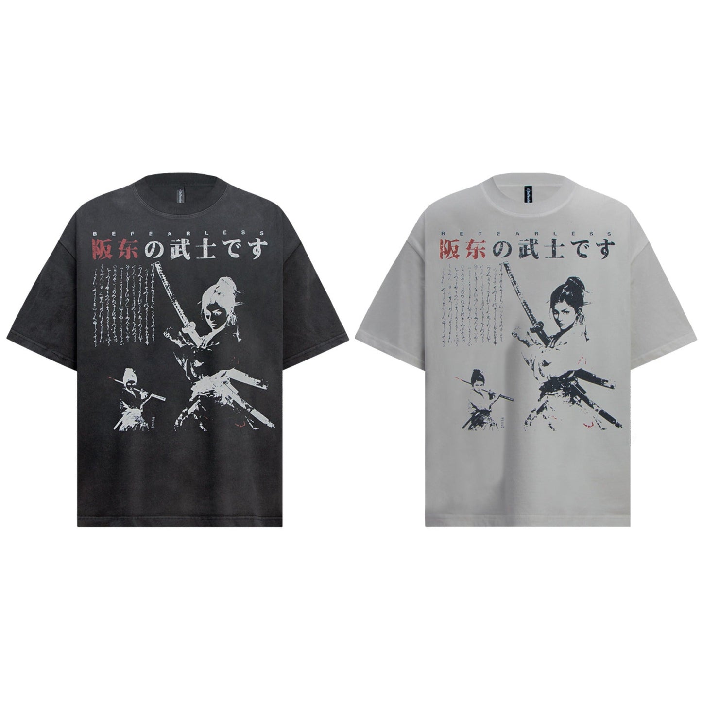Unisex T-shirts Summer Vintage Girl Samurai Men's Loose Short Sleeve T-Shirt