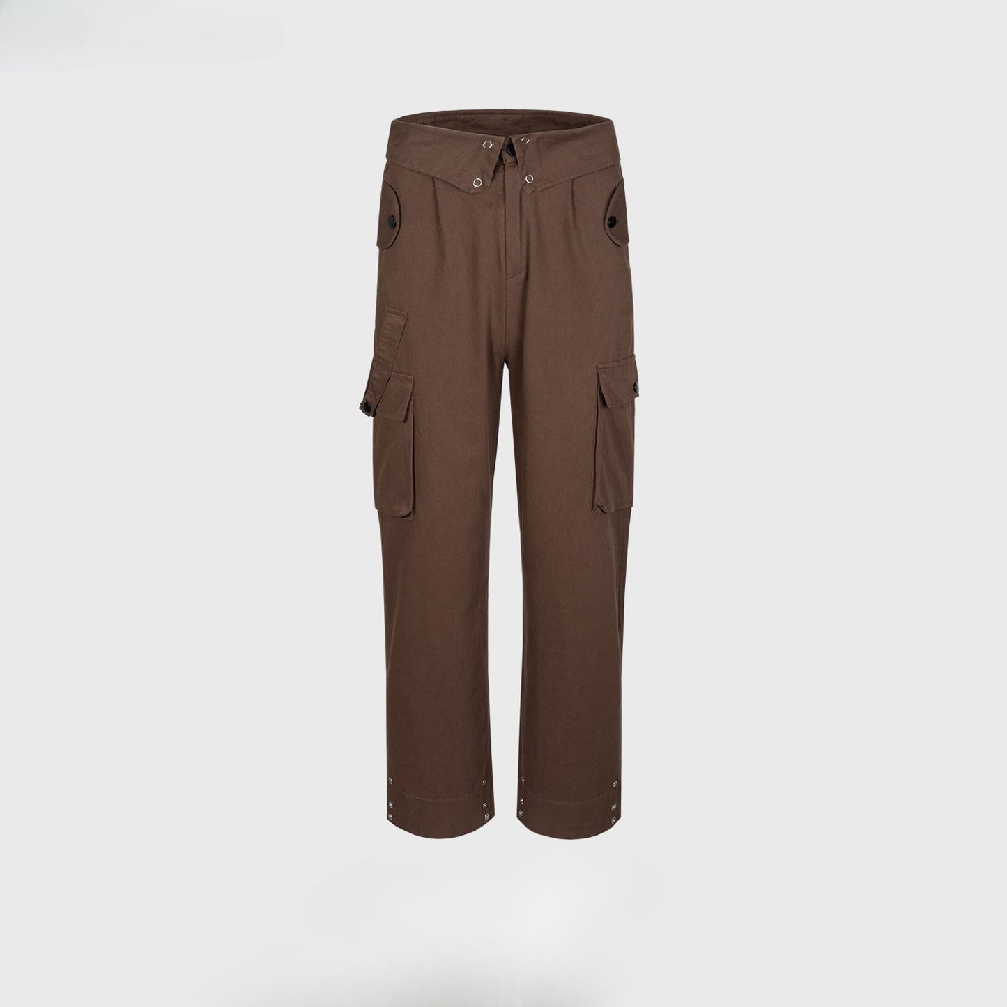 MIJKO Men Vintage Pants MIJKO Straight Multi-Pocket Cut-Over Cuff Waist Casual Pants