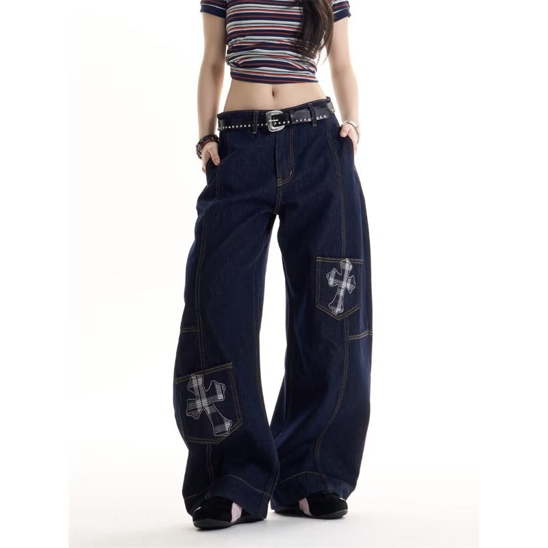 Women jeans retro women loose wide legs