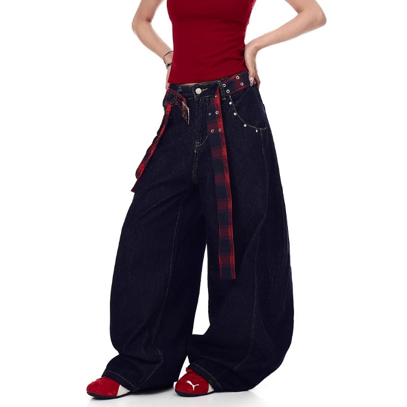 Women's Jeans Vintage Splicing Women's Summer Loose Straight Scimitar Pants