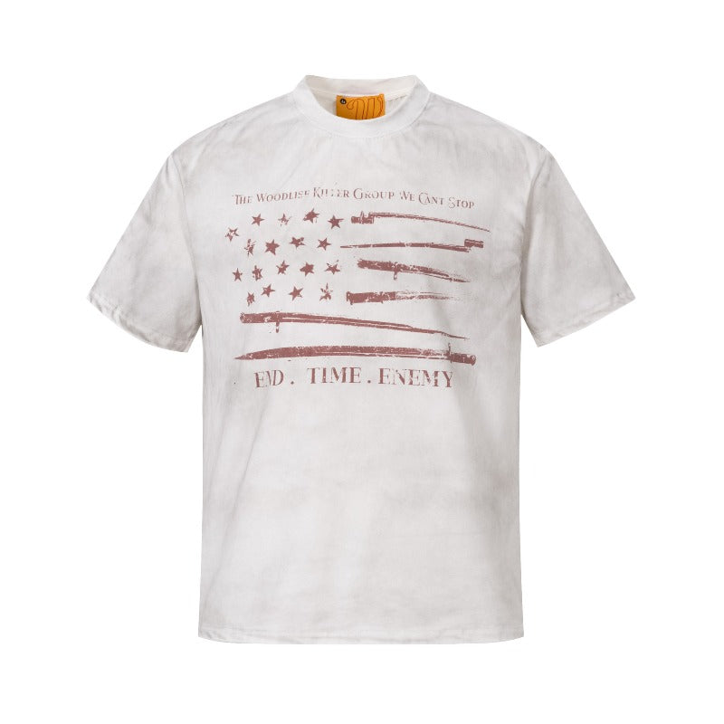 Men's t-shirt: wt american street style, unisex, premium feel, summer washed & distressed, letter design, men's loose fit short sleeve tee