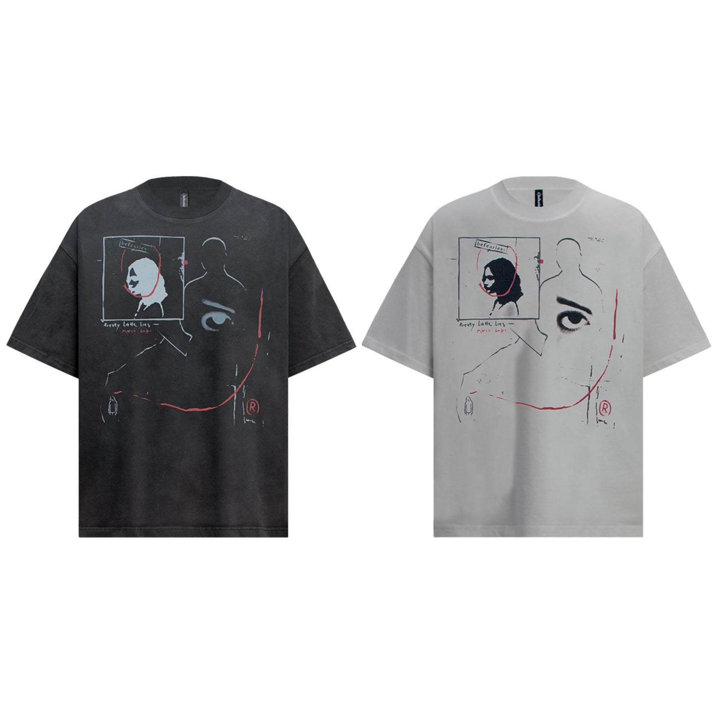 Unisex T-shirts Summer Vintage Hand Painted Alien Men's Loose Short Sleeve T-Shirt