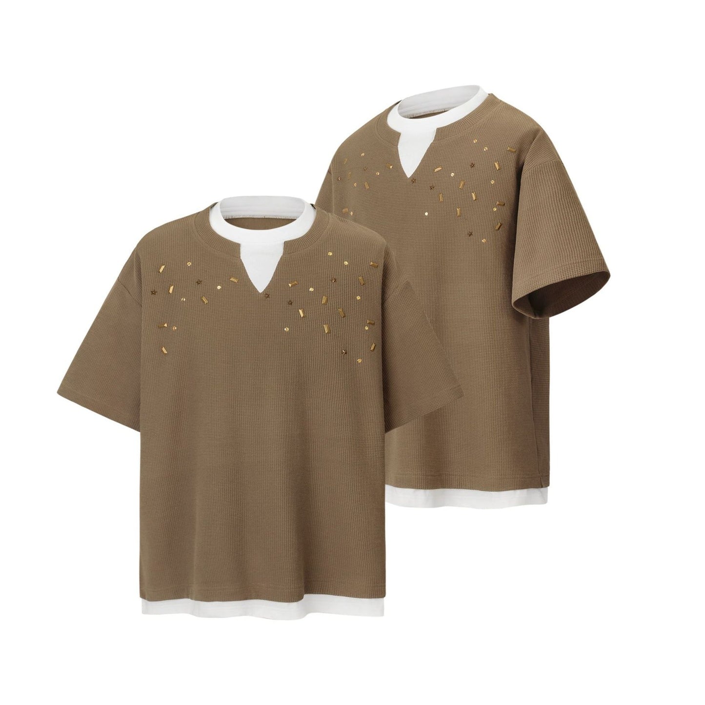 Unisex T-shirts Fake Two Metal Decorated Premium T-Shirts