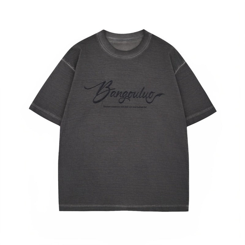 Men's t-shirt - american style, unisex, summer streetwear, washed & distressed, premium design, letter print, relaxed fit, crew neck, short sleeve