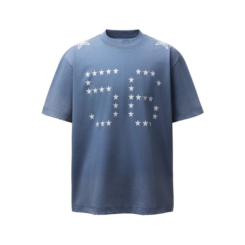 Men's t-shirt - american retro heavyweight double yarn printed letter design crew neck high street loose fit short sleeve tee