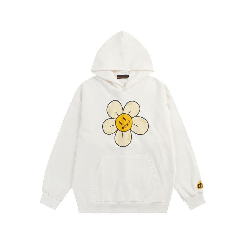 Drew house hoodie fall and winter d@ew flower smiley face pattern hooded sweatshirt