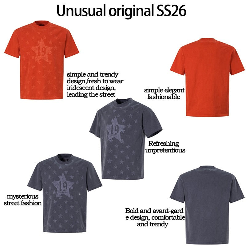 Men's t-shirt - american summer street style, distressed wash, star design, premium fit short sleeve tee