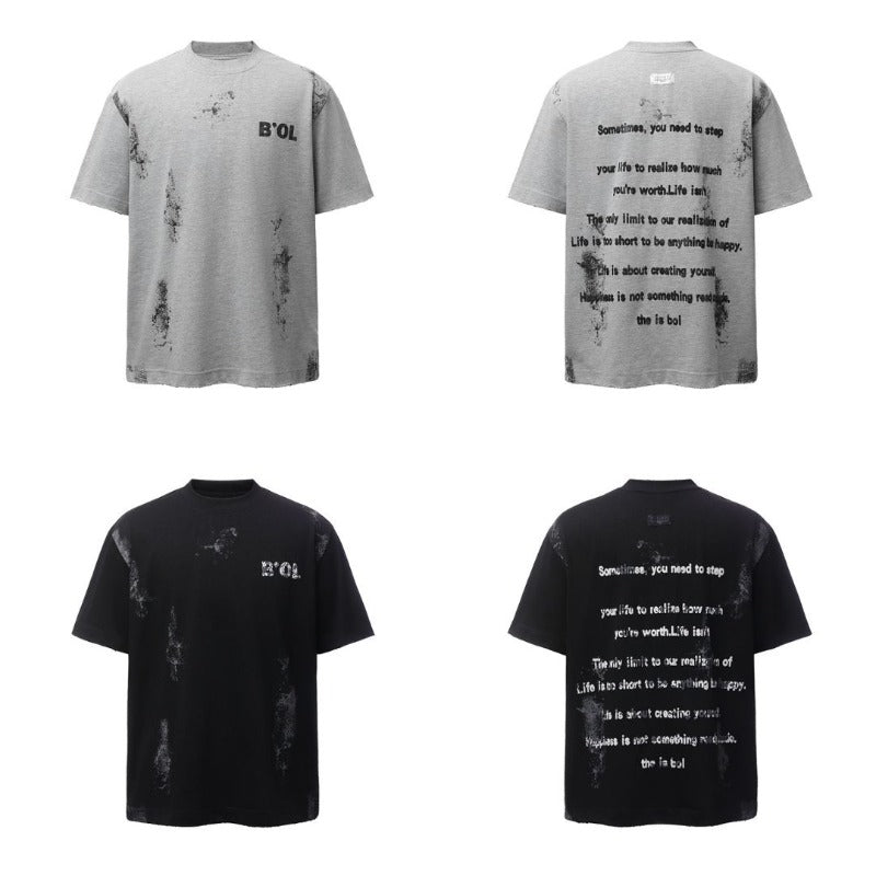 Men's t-shirt - american retro heavyweight double yarn printed letter splatter design - men's high street oversized short sleeve tee