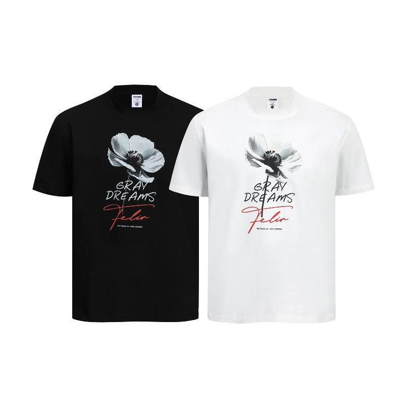 Men's t-shirt - american retro couple style streetwear deconstructed floral print design - men's crew neck slim fit short sleeve t-shirt