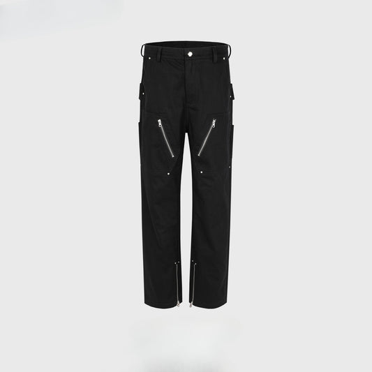 MIJKO Men Vintage Pants MIJKO Zipper Pants Splicing Zipper Casual Overalls
