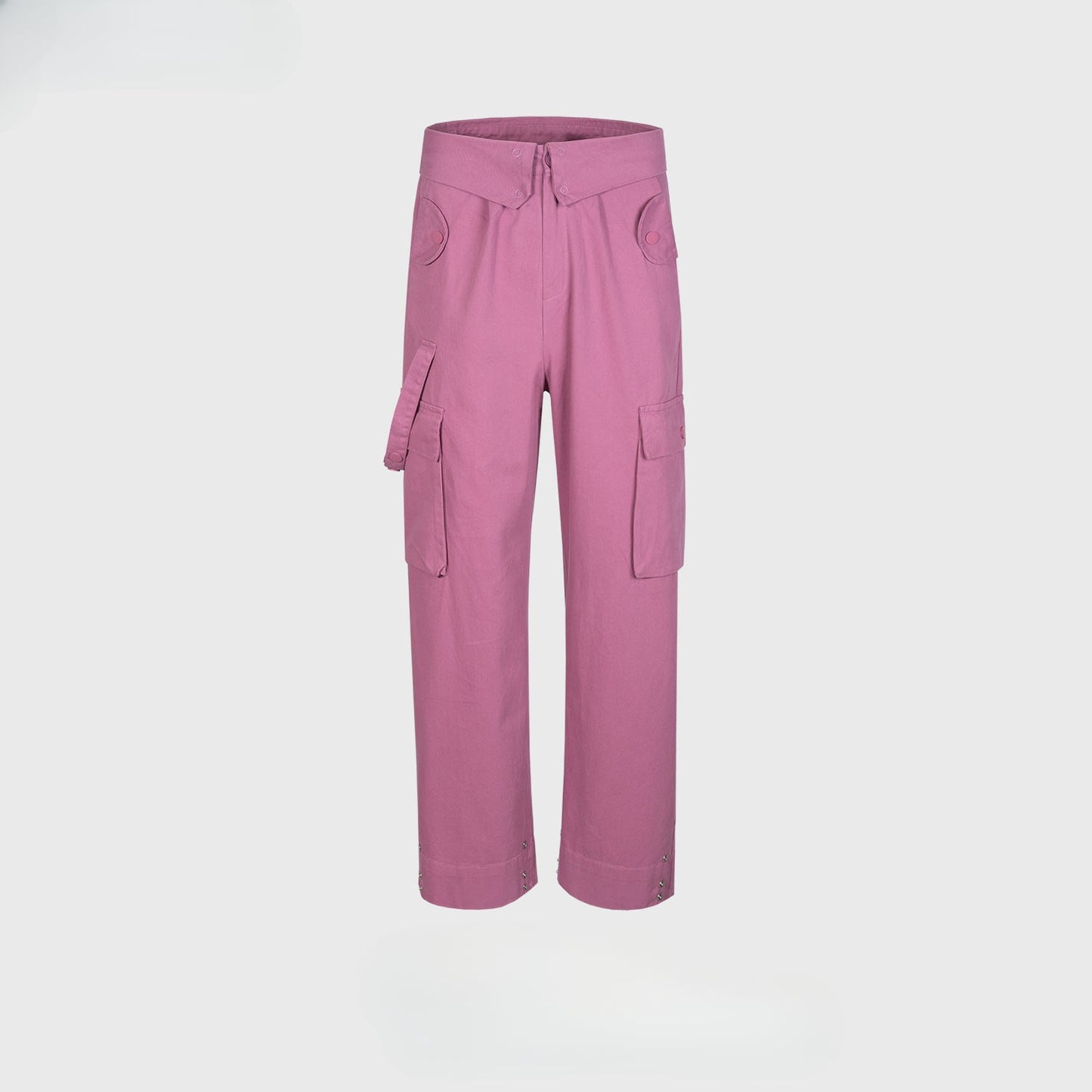 MIJKO Men Vintage Pants MIJKO Straight Multi-Pocket Cut-Over Cuff Waist Casual Pants