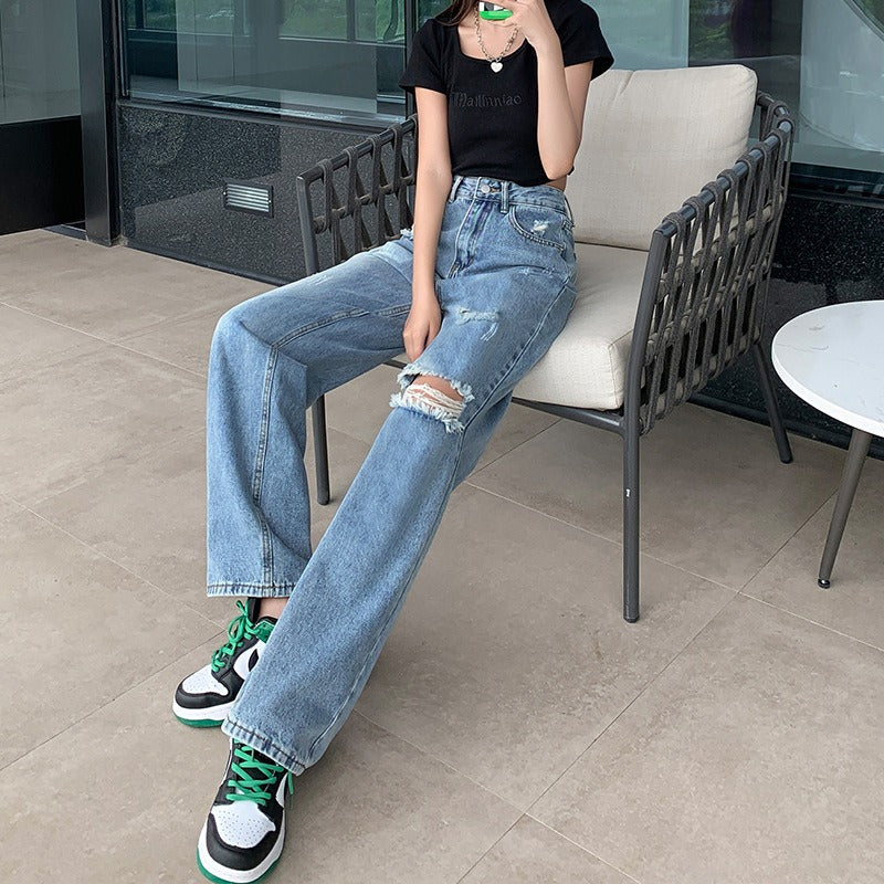 Women jeans ripped summer spring autumn high waist