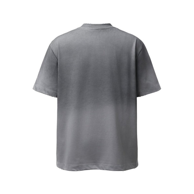 Men's american retro heavyweight double yarn washed distressed embroidered design high street loose fit short sleeve t-shirt