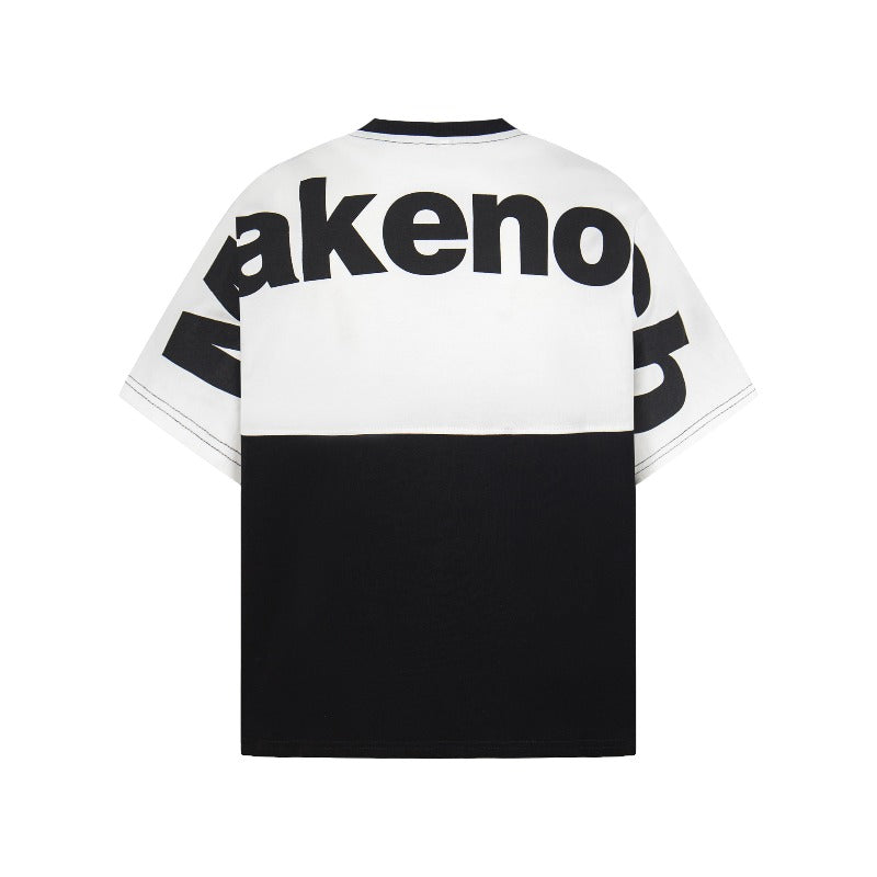 Men's t-shirt - american retro unisex color block letter print short sleeve design - men's high street loose fit tee