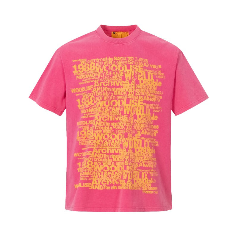 Men's t-shirt: wt american street style, unisex, premium feel, summer washed vintage letter design, men's crew neck, relaxed fit, short sleeve tee