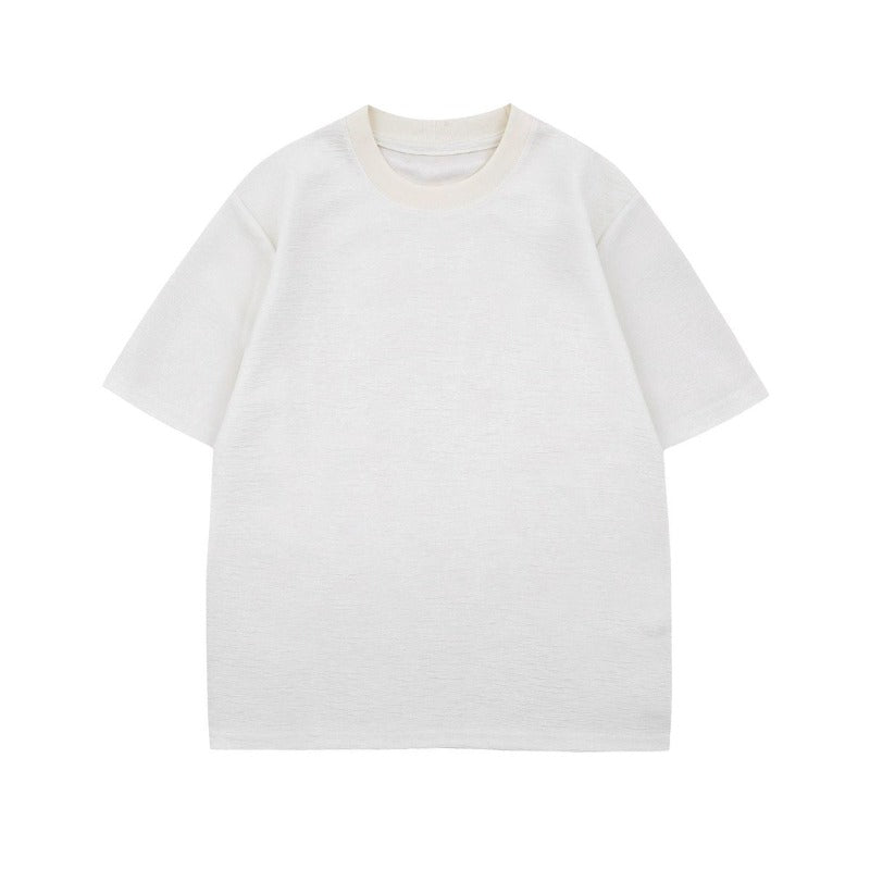 Men's t-shirt - american neutral summer streetwear, old money style, high-end design, textured, relaxed fit, crew neck short sleeve tee