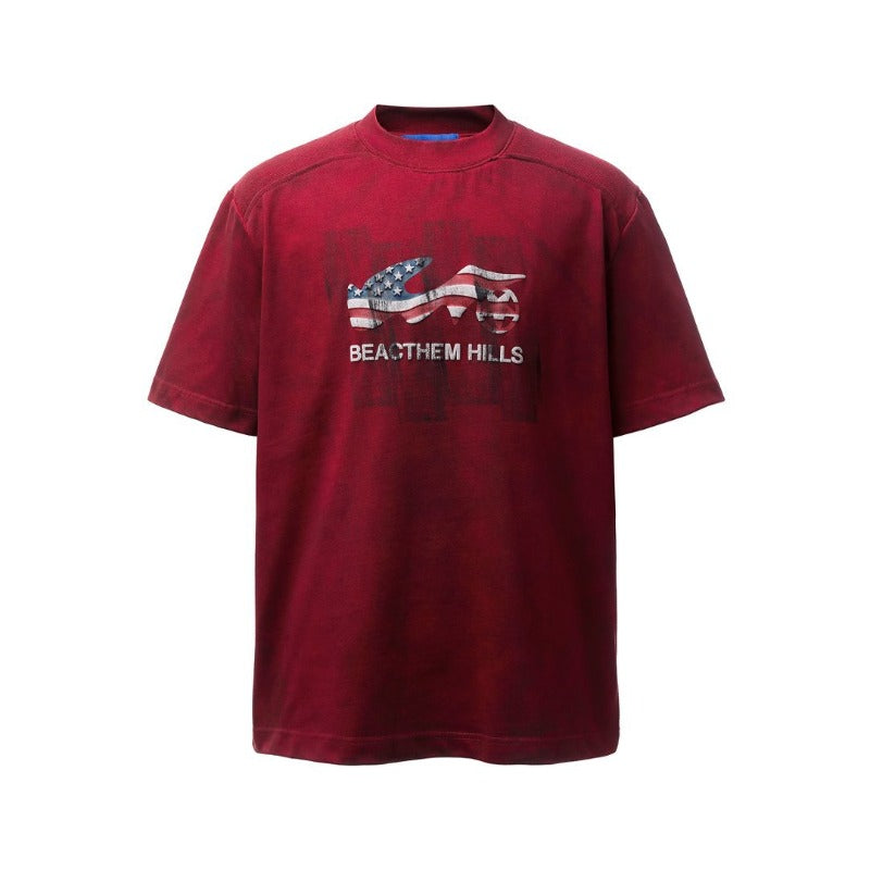 Men's t-shirt - american retro heavyweight double yarn high-quality high street distressed print graphic tee - relaxed fit short sleeve