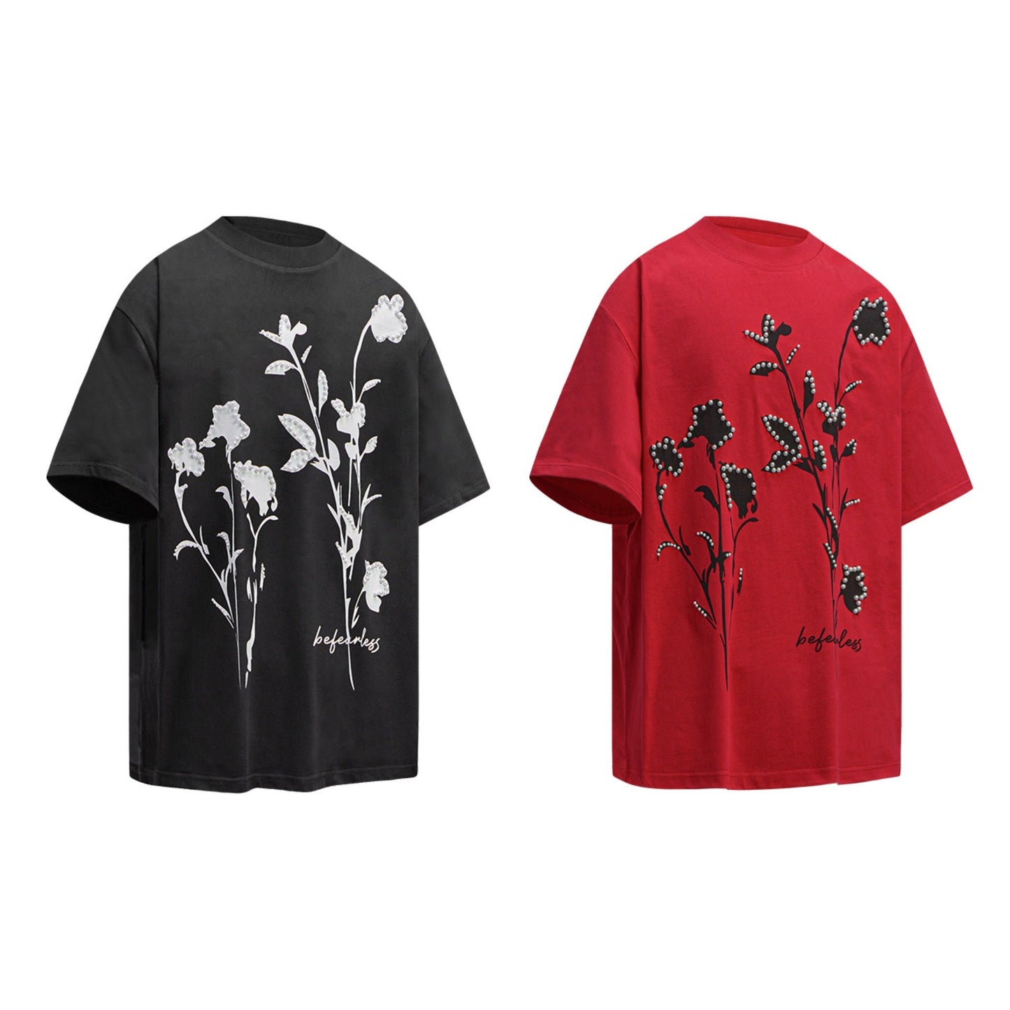 Unisex T-shirts Summer Printed Beaded Men's Loose Crew Neck Short Sleeve T-Shirt