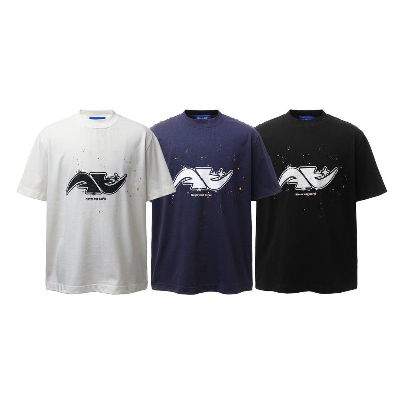 Men's t-shirt - american retro heavyweight double yarn creative graphic print design - men's high street loose fit short sleeve tee