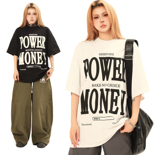 Unisex T-shirts Street Vintage Creative Letter Map Men's Loose Short Sleeve T-Shirt