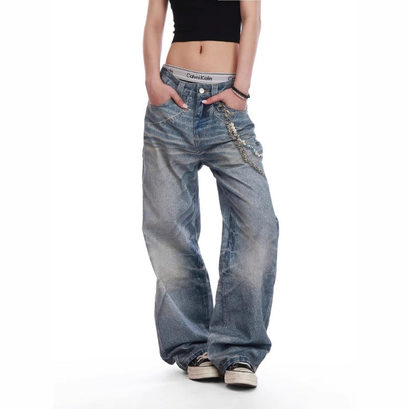 Women jeans summerretro3d chain pendant printing