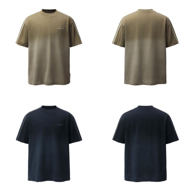 Men's t-shirt: american retro heavyweight double yarn logo embroidery spray-dye design, men's high street loose fit short sleeve tee