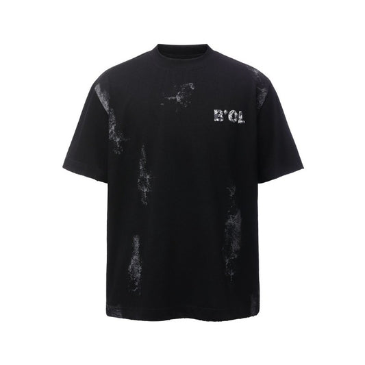 Men's t-shirt - american retro heavyweight double yarn printed letter splatter design - men's high street oversized short sleeve tee