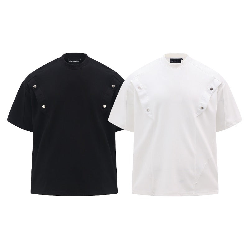 Men's t-shirt - american retro streetwear, unisex, metal embellished, deconstructed design, high street oversized short sleeve tee