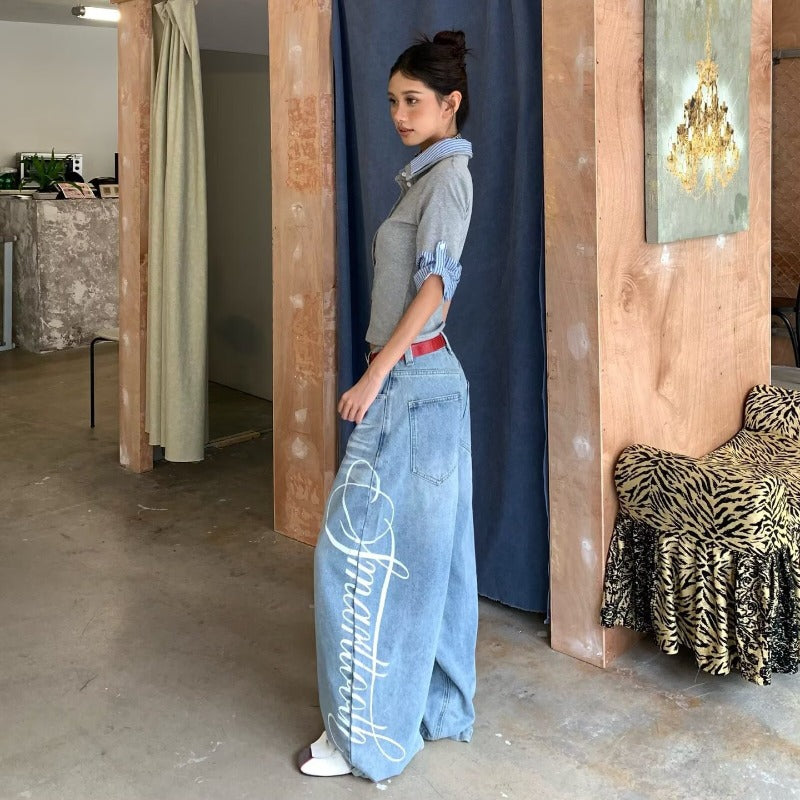 Women jeans retro letter print women loose