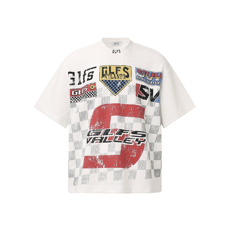 Men t shirt t american retrocouple street trendy waffle grids fabric jersey design high street men's loose round neck t-shirt