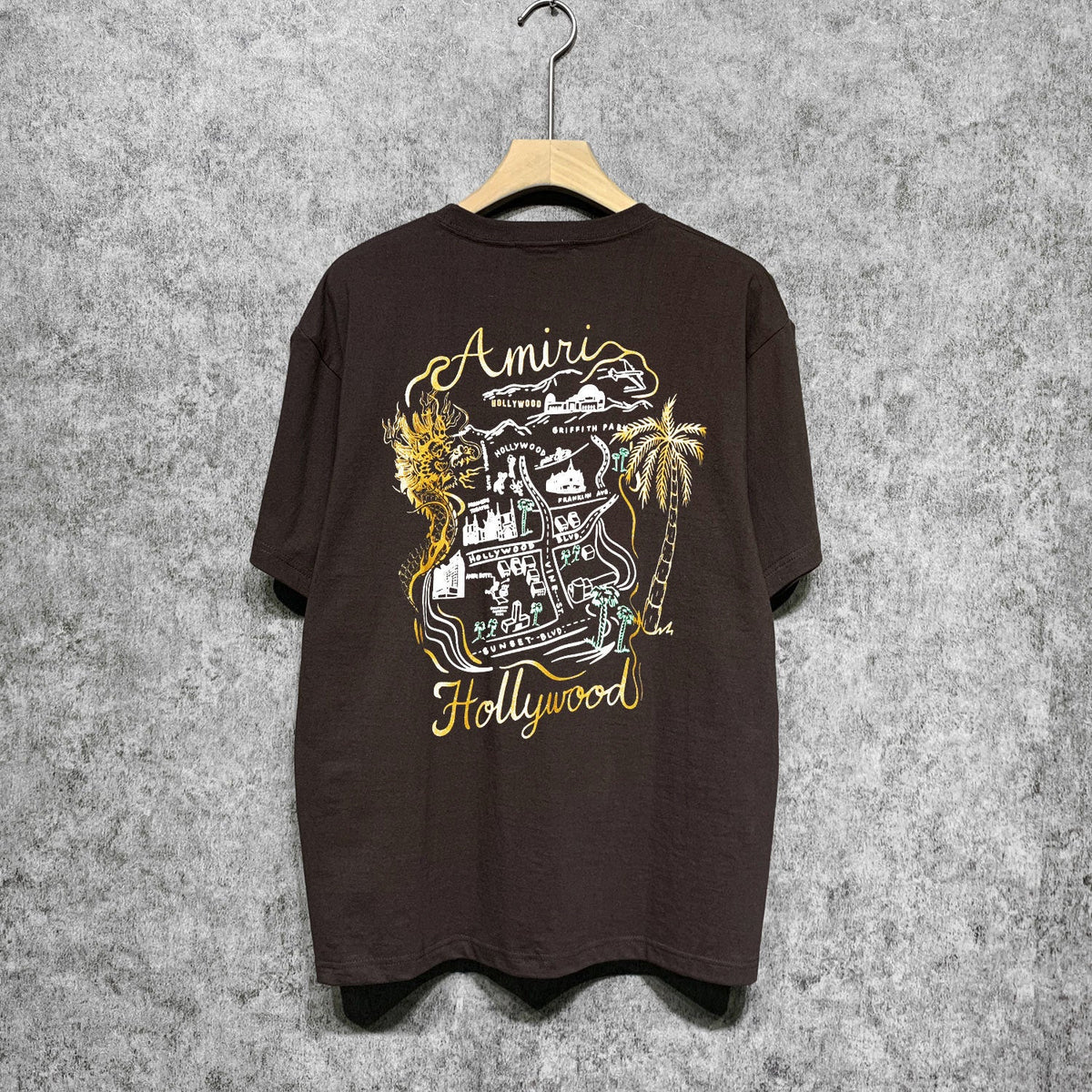 Amiri t shirts hollywood golden dragon printing short sleeve