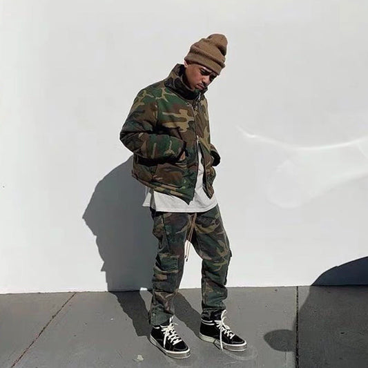 MIJKO Mens Vintage Pants Multi-pocket-breasted camouflage slacks