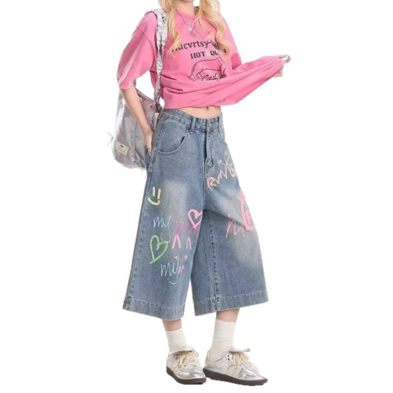 Women's jeans retro cropped pants women's summer loose