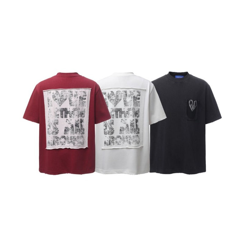 Men's t-shirt - american retro heavyweight double yarn premium high street graphic print design crew neck loose fit short sleeve tee