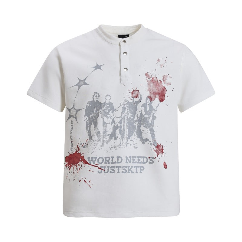 Men's t-shirt - american retro unisex air layer button abstract design - men's high street slim fit short sleeve tee